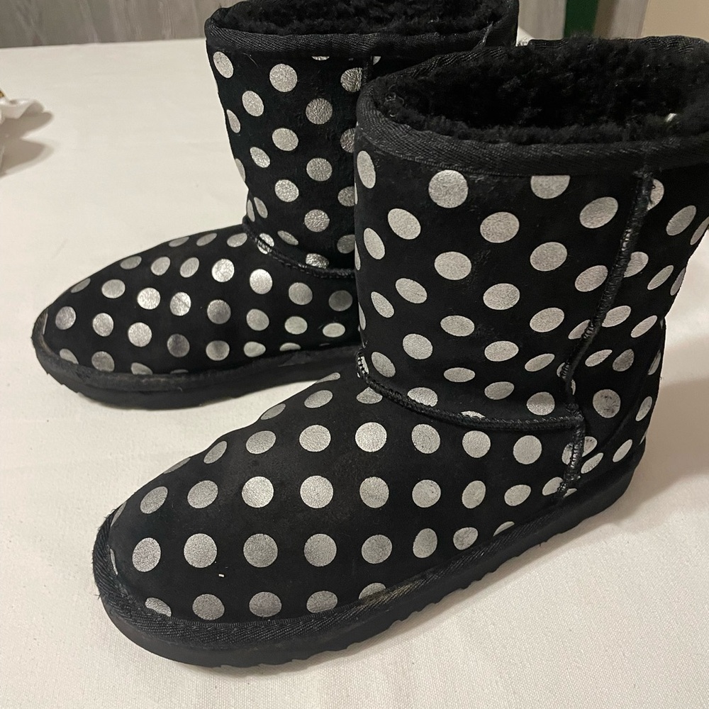UGG Kids Black Boots with Silver Polka Dots